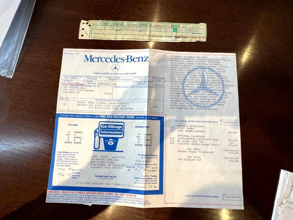 1985 Mercedes-Benz 380SL 67980 Miles Ivory Convertible 3.8L Gas V8